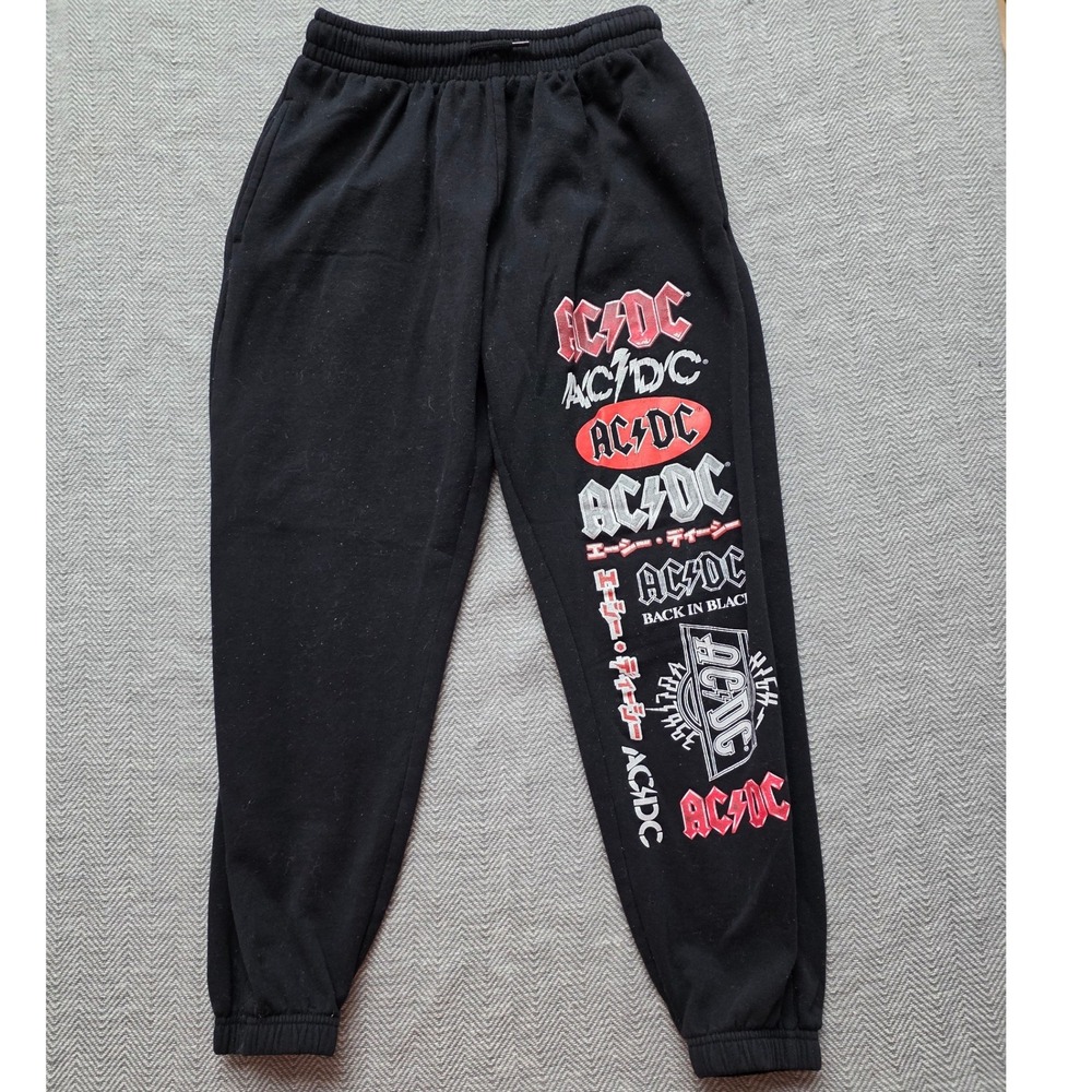 ACDC Graphic Sweatpants Black Back in Black Logo Joggers Mens Small